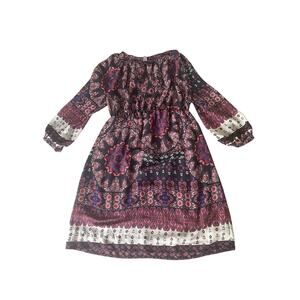 A Pea In A Pod Floral Black/Red/Purple Knee Length Dress M EUC 3/4 Sleeves